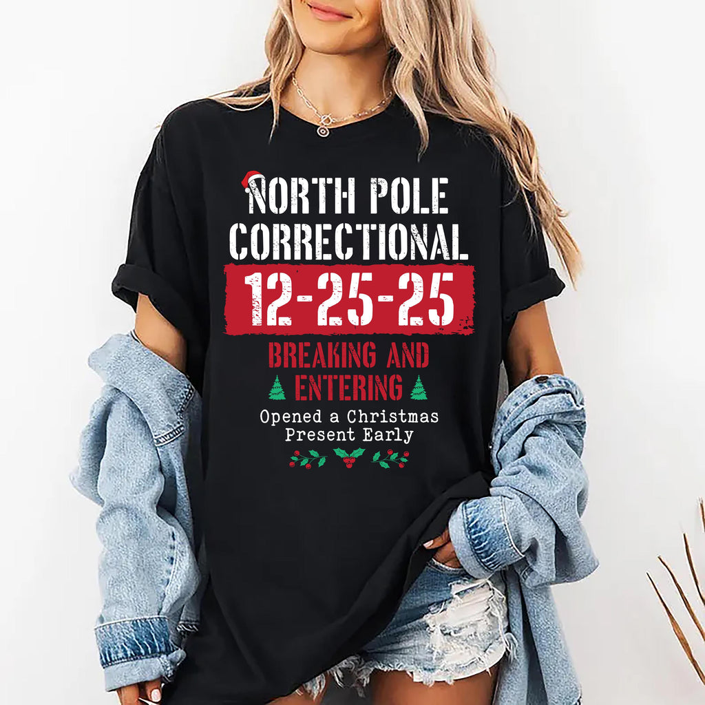 Custom North Pole Correctional Quotes Shirt, Funny Family Matching Christmas Shirt, North Pole Correctional Tee