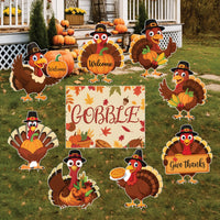 Thanksgiving Gobble Turkey Yard Signs, Fall Harvest Lawn Decorations with Stakes, Outdoor Give Thanks Pumpkin Autumn Garden Party Décor