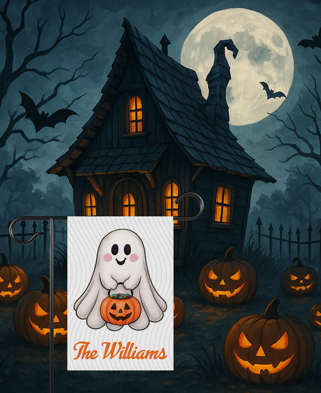 Ghost Garden Flag, Fall Thanksgiving Outdoor Yard Decoration, Spooky Autumn Welcome Sign, Weather-Resistant Patio Accent, Cute Ghost Decor