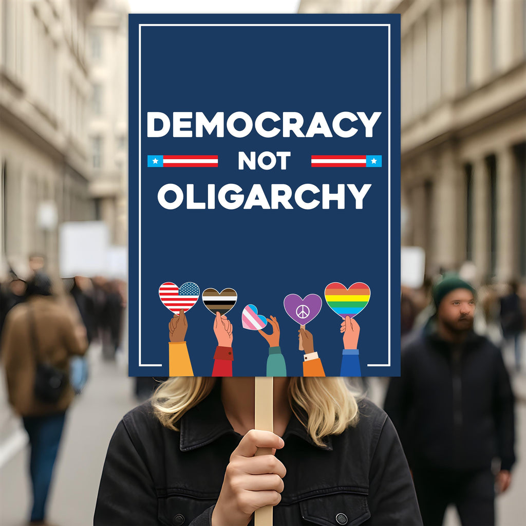 No Kings In America Protest Sign, Anti-Trump Resistance, Democracy Not Oligarchy Political Activist Poster Resist Fascism Rally Sign
