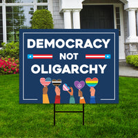 No Kings In America Yard Sign - Democracy Not Oligarchy Lawn Sign, Anti-Trump, Resist Racism, Resist Fascism Yard Sign with Metal H-Stake