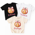 Custom Girls Fall Shirt, Personalized Pumpkin Toddler Tee, Pink Bow on Pumpkin Outfit, Girls Halloween Shirt, Pink Coquette Autumn TShirt