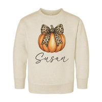 Personalized Pumpkin Fall Toddler Shirt, Cute Pumpkin with Cheetah Bow Shirt, Girls Autumn Tee with Name, Girls Halloween Shirt, Fall Gifts