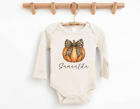 Personalized Pumpkin Fall Toddler Shirt, Cute Pumpkin with Cheetah Bow Shirt, Girls Autumn Tee with Name, Girls Halloween Shirt, Fall Gifts