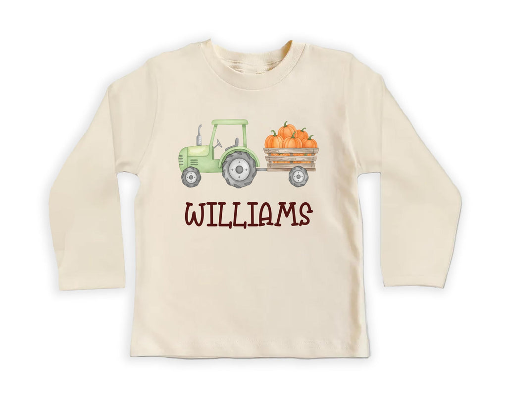 Personalized Pumpkin Tractor Kids Shirt, Halloween Green Tractor Toddler T-Shirt, Custom Halloween Boys Shirt, Custom Halloween Kids Tees