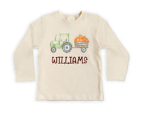 Personalized Pumpkin Tractor Kids Shirt, Halloween Green Tractor Toddler T-Shirt, Custom Halloween Boys Shirt, Custom Halloween Kids Tees