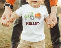 Personalized Pumpkin Tractor Kids Shirt, Halloween Green Tractor Toddler T-Shirt, Custom Halloween Boys Shirt, Custom Halloween Kids Tees