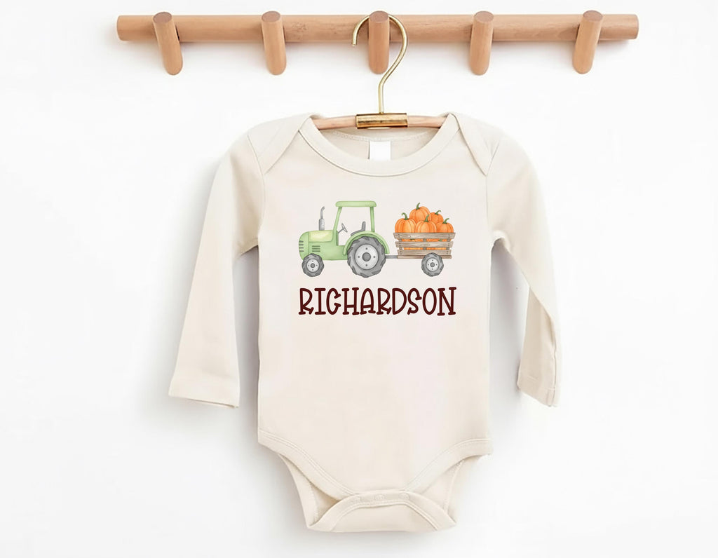 Personalized Pumpkin Tractor Kids Shirt, Halloween Green Tractor Toddler T-Shirt, Custom Halloween Boys Shirt, Custom Halloween Kids Tees