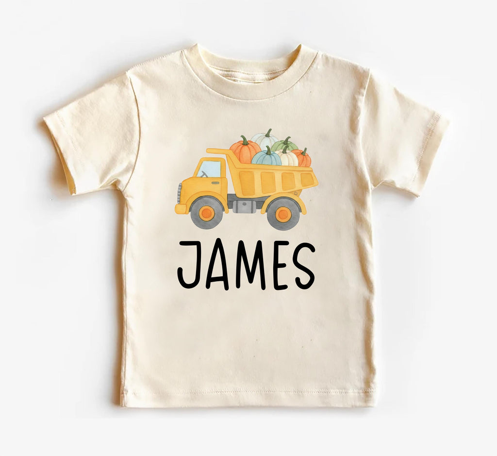 Boys Fall Shirt, Personalized Pumpkin Kids Crewneck, Dump Truck Halloween T-Shirt, Custom Fall Boy Shirt, Unisex Pumpkin Toddler Tee