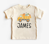Boys Fall Shirt, Personalized Pumpkin Kids Crewneck, Dump Truck Halloween T-Shirt, Custom Fall Boy Shirt, Unisex Pumpkin Toddler Tee
