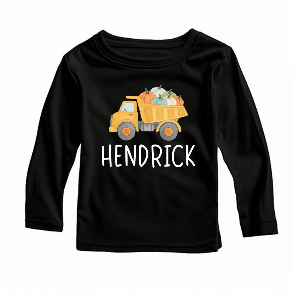 Boys Fall Shirt, Personalized Pumpkin Kids Crewneck, Dump Truck Halloween T-Shirt, Custom Fall Boy Shirt, Unisex Pumpkin Toddler Tee