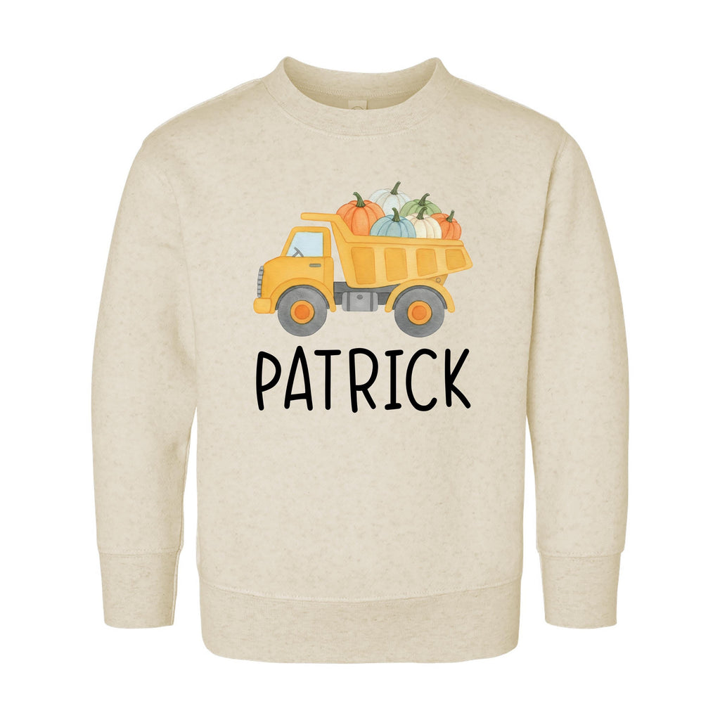 Boys Fall Shirt, Personalized Pumpkin Kids Crewneck, Dump Truck Halloween T-Shirt, Custom Fall Boy Shirt, Unisex Pumpkin Toddler Tee
