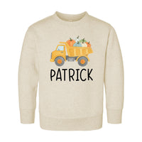 Boys Fall Shirt, Personalized Pumpkin Kids Crewneck, Dump Truck Halloween T-Shirt, Custom Fall Boy Shirt, Unisex Pumpkin Toddler Tee