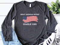 Justice for Charlie Long Sleeve Shirt, A True Patriot Charlie Kirk Shirt, Charlie Kirk Is My Hero Tee