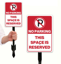 3 Pack No Parking This Space Is Reserved Yard Sign with 16" Stake, Aluminum Parking Restriction Sign, Outdoor Driveway Reserved Spot Marker