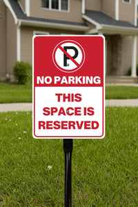 3 Pack No Parking This Space Is Reserved Yard Sign with 16" Stake, Aluminum Parking Restriction Sign, Outdoor Driveway Reserved Spot Marker