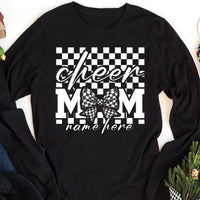 Checkered Coquette Cheer Mom Long Sleeve Shirt, Competition Day Shirt, Football Season Cheerleading Mama Tee