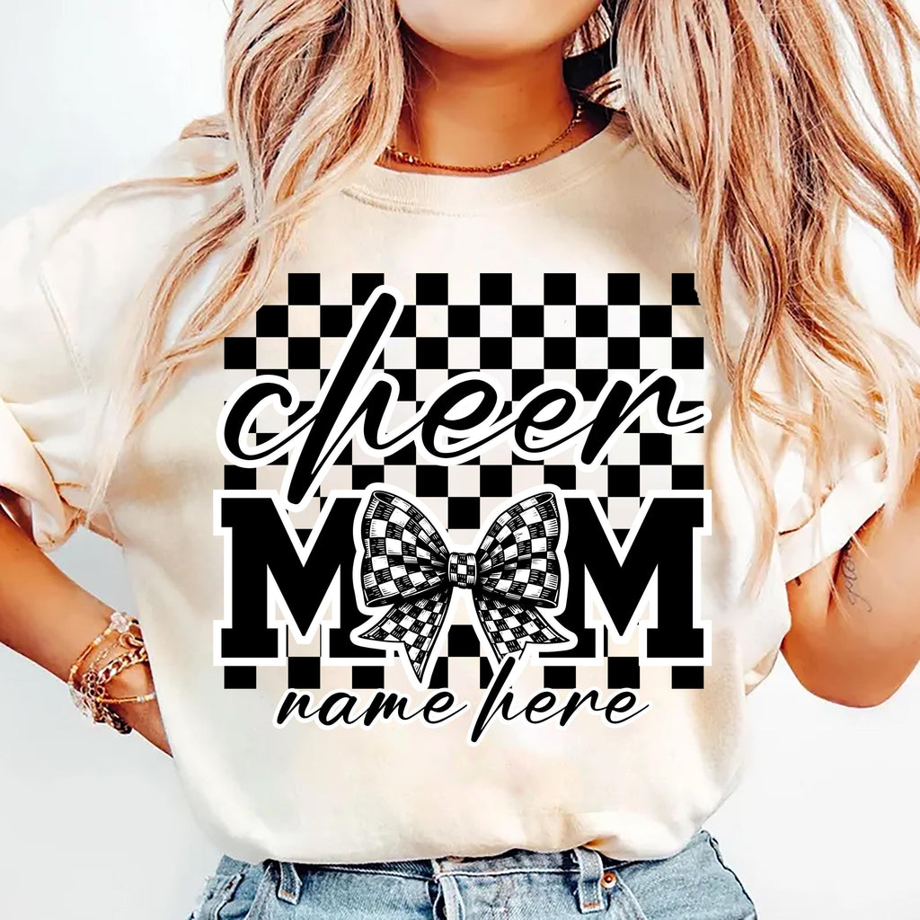 Checkered Coquette Cheer Mom Shirt, Competition Day Shirt, Cheerleading Mama Tee