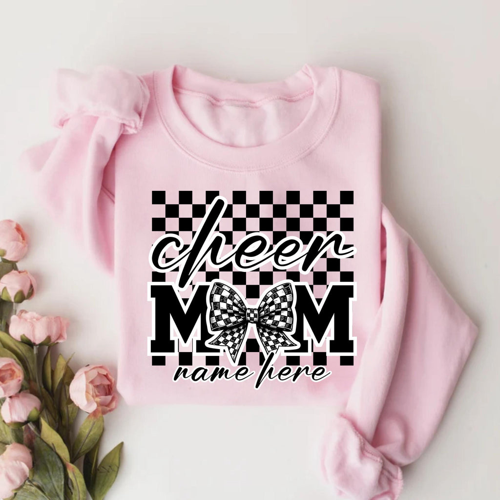 Checkered Coquette Cheer Mom Sweatshirt, Competition Day Shirt, Cheerleading Mama Sweatshirt