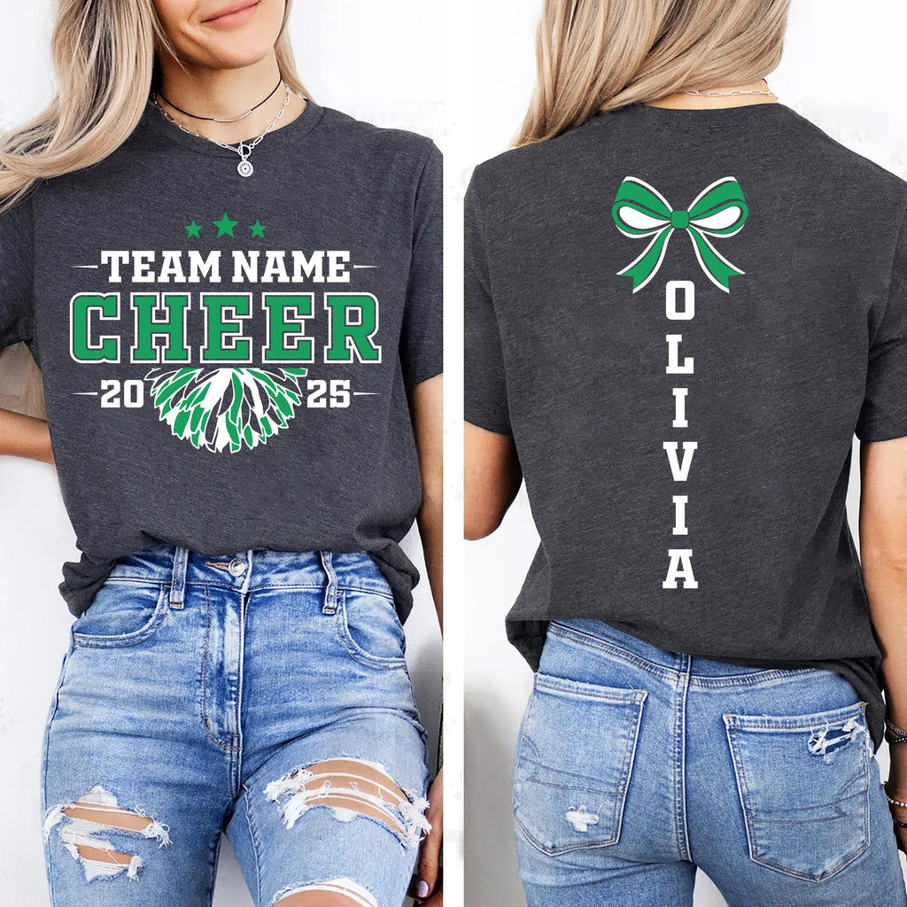 Personalized Cheer Team Name Shirt, Custom Cheerleader Gift Shirt, Cheer Mom with Name Tee, Front Back
