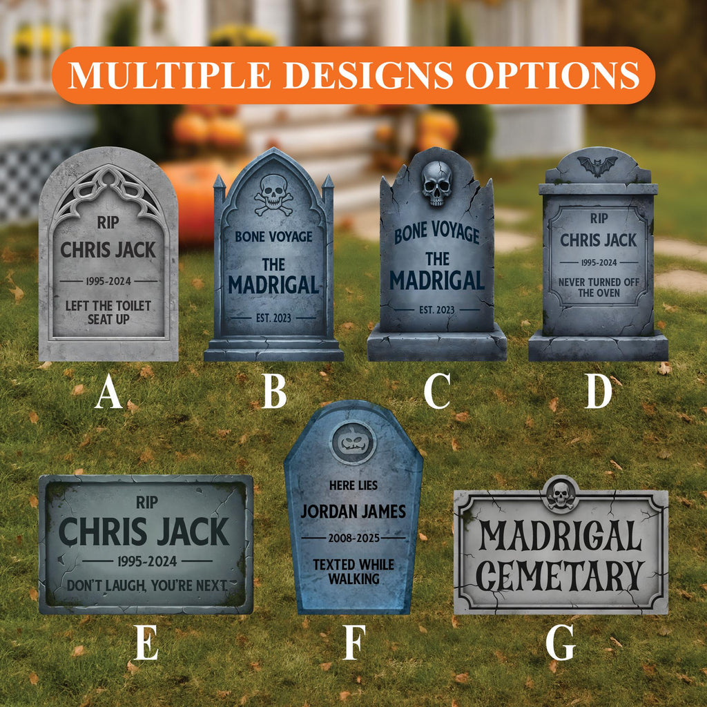 Personalized Halloween Tombstone Yard Signs, Custom Graveyard Decorations with Stakes, Funny Haunted House Outdoor Spooky Lawn Décor