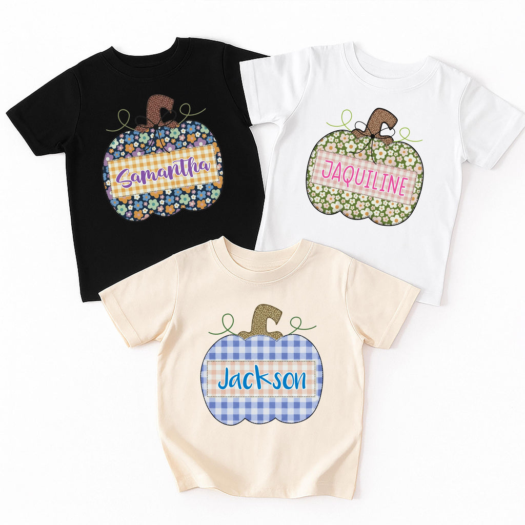 Pumpkin Name Shirt, Fall Festival Toddler Shirt, Custom Toddler Plaid Shirt, Autumn Kids Tee, Personalized Fall Shirt, Cute Pumpkin Gifts