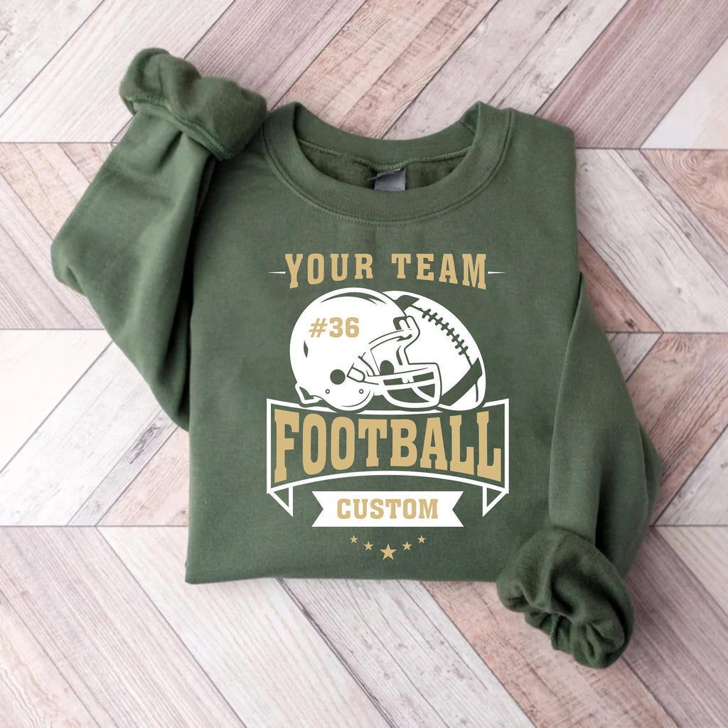 Custom Football Sweatshirt, Helmet and Ball Sports Shirt, Player Number Name Sweatshirt