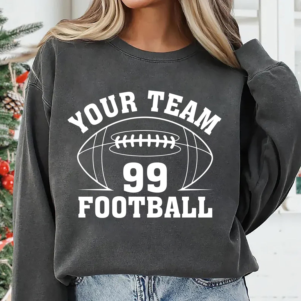 Custom Football Team Name and Number Sweatshirt, Personalized Game Day Football Shirt, Football Mascot Sweatshirt