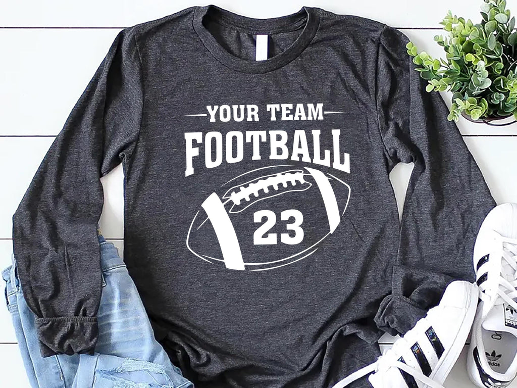 Custom Football Team Name and Number Long Sleeve Shirt, Personalized Game Day Football Shirt, Football Mascot Tee