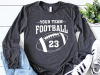 Custom Football Team Name and Number Long Sleeve Shirt, Personalized Game Day Football Shirt, Football Mascot Tee