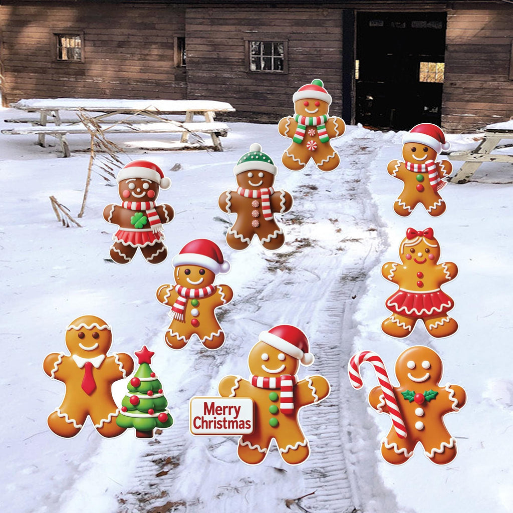 Christmas Gingerbread Man Yard Signs, Outdoor Lawn Decorations with Stakes, Holiday Garden Patio Pathway Xmas House Party Décor