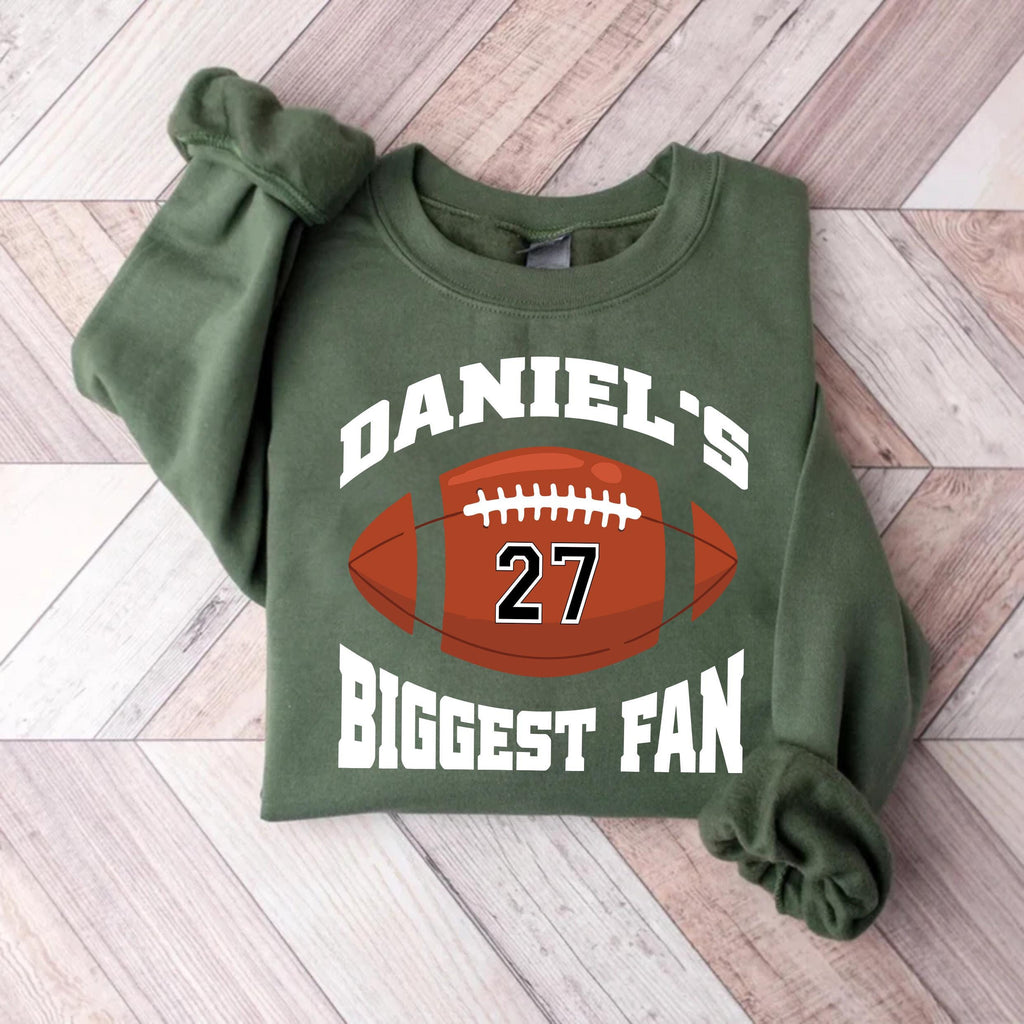 Custom Football Sweatshirt, Your Name Biggest Fan Tee, Game Day Spirit Wear Sweatshirt