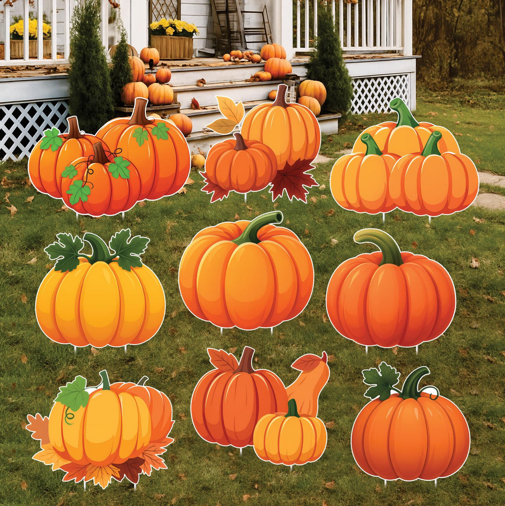 Pumpkin Yard Signs, Fall Harvest Lawn Decorations with Stakes, Thanksgiving Outdoor Garden Patio Walkway Autumn Holiday Party Décor