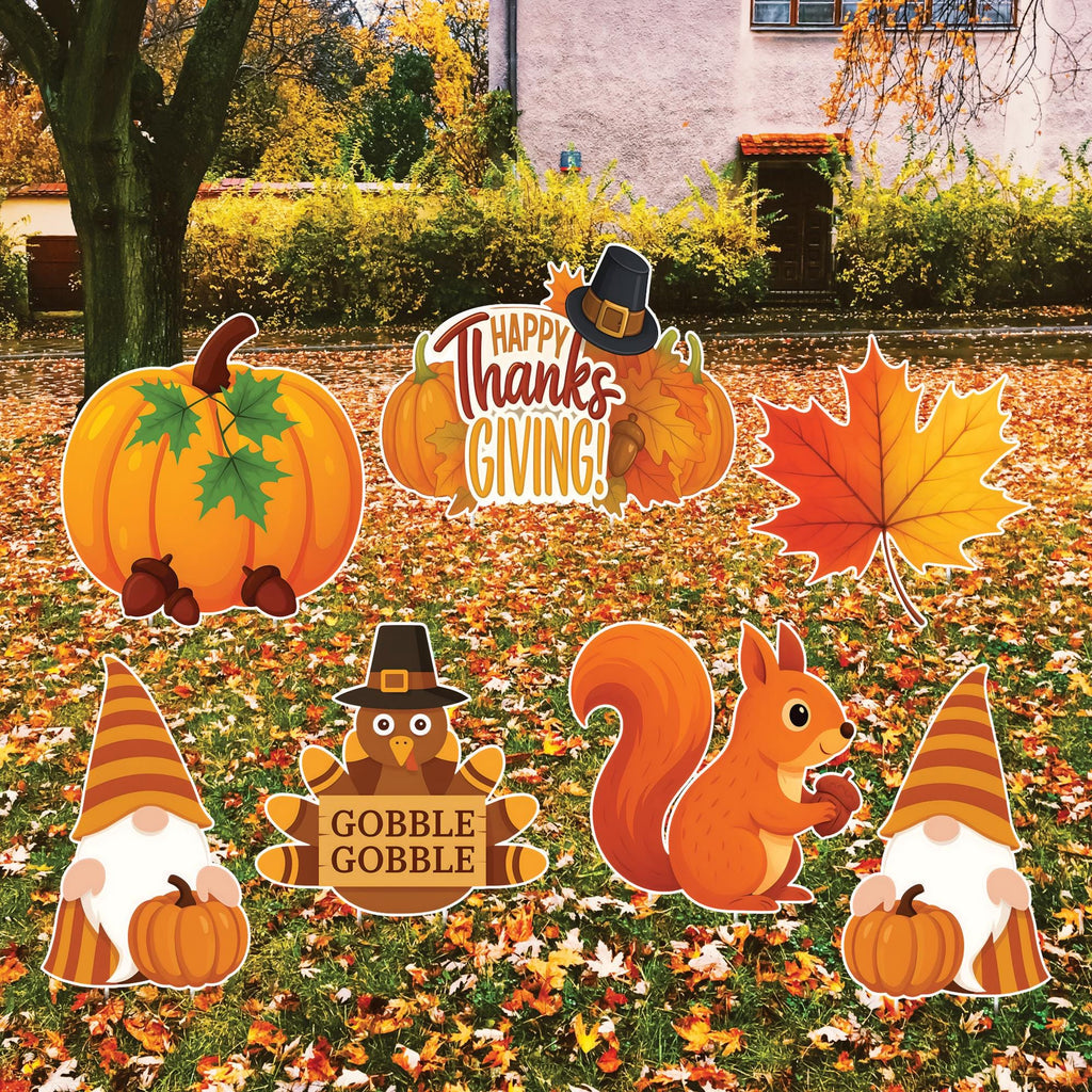 Pumpkin Yard Signs, Fall Harvest Lawn Decorations with Stakes, Thanksgiving Outdoor Garden Patio Walkway Autumn Holiday Party Décor