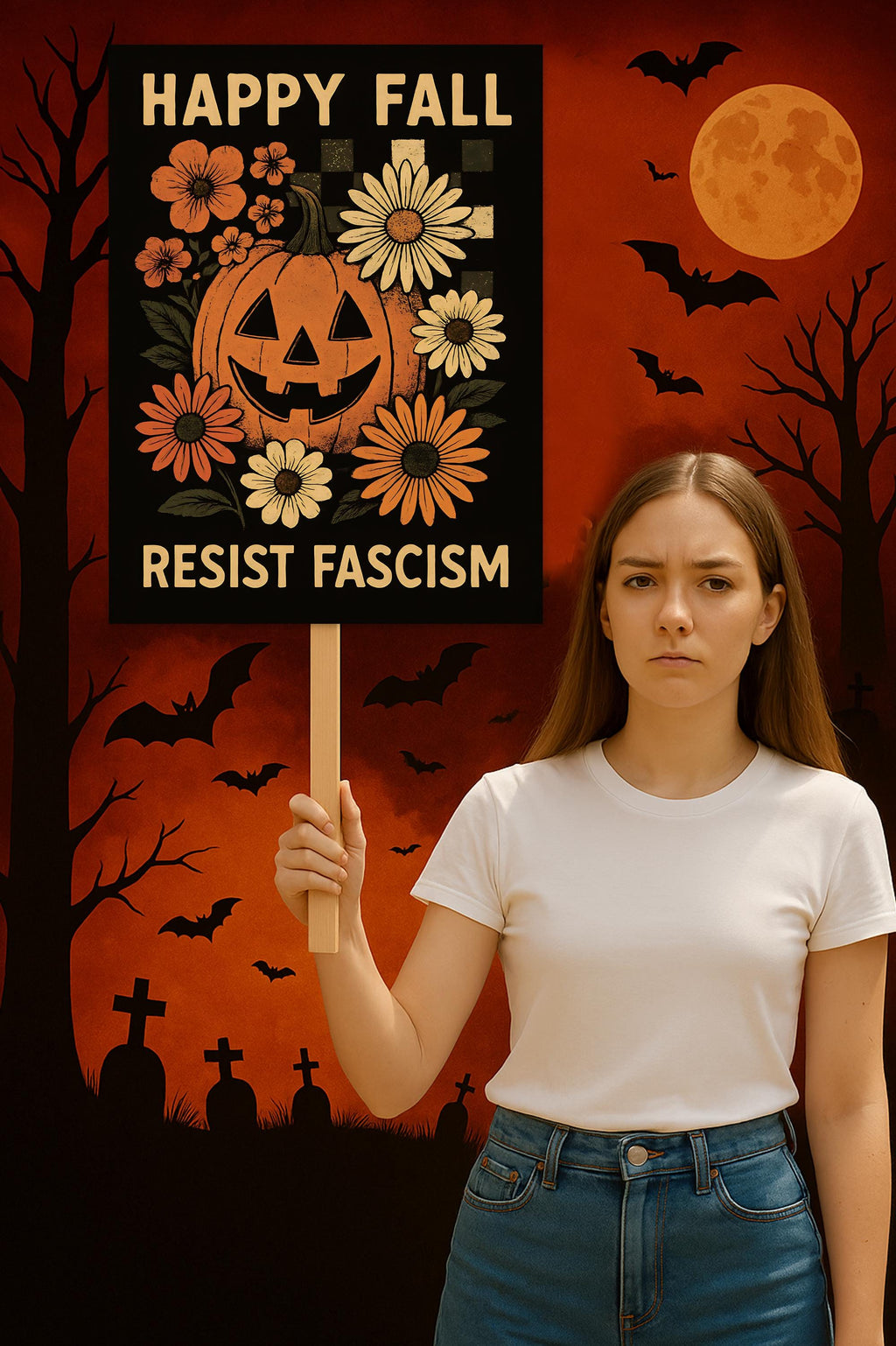 Resist Fascism Halloween Protest Sign, Anti-Trump Resist Fascism, Resist Hate, Resist Racism, Political Activist Poster Rally Sign