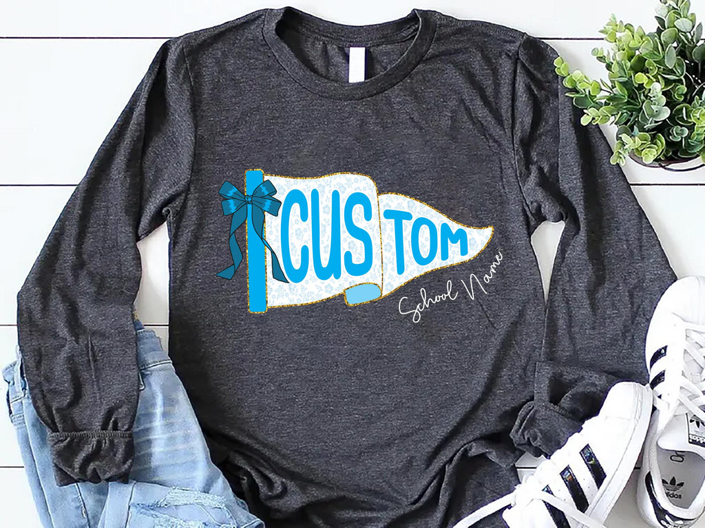 School Spirit Long Sleeve Shirt, Custom Watercolor Pennants Flag Shirt, Girly Coquette Mascot Pennant Tee