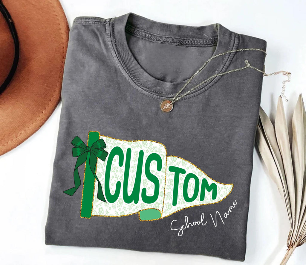 School Spirit Shirt, Custom Watercolor Pennants Flag Shirt, Girly Coquette Mascot Pennant Tee