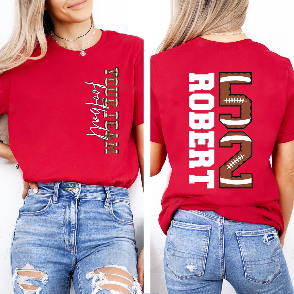 Football Mascot Name Shirt with Kids Name and Number, School Mascot Name Football Shirt, Front Back