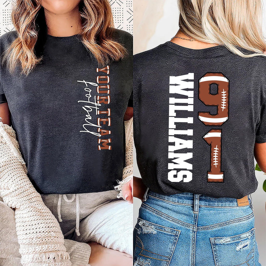 Football Mascot Name Shirt with Kids Name and Number, School Mascot Name Football Shirt, Front Back