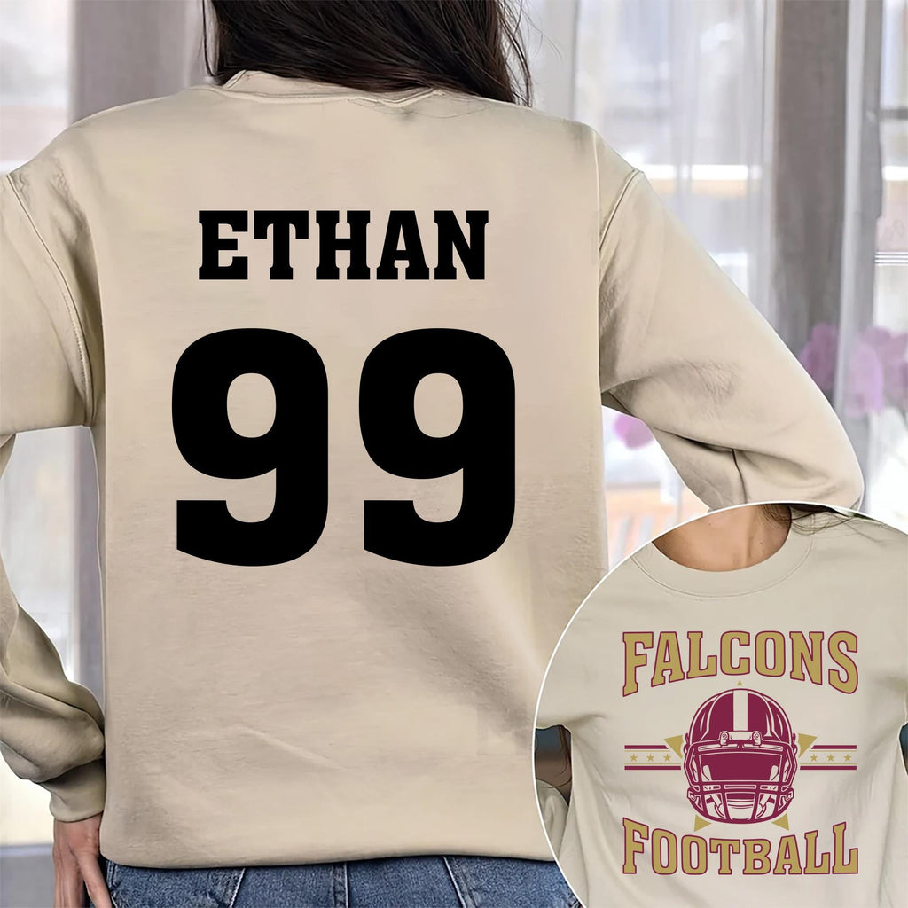 Retro Football Shirt, Personalized Name Number Mascot and Colors Shirt, Custom Game Day Team Tee, Front Back