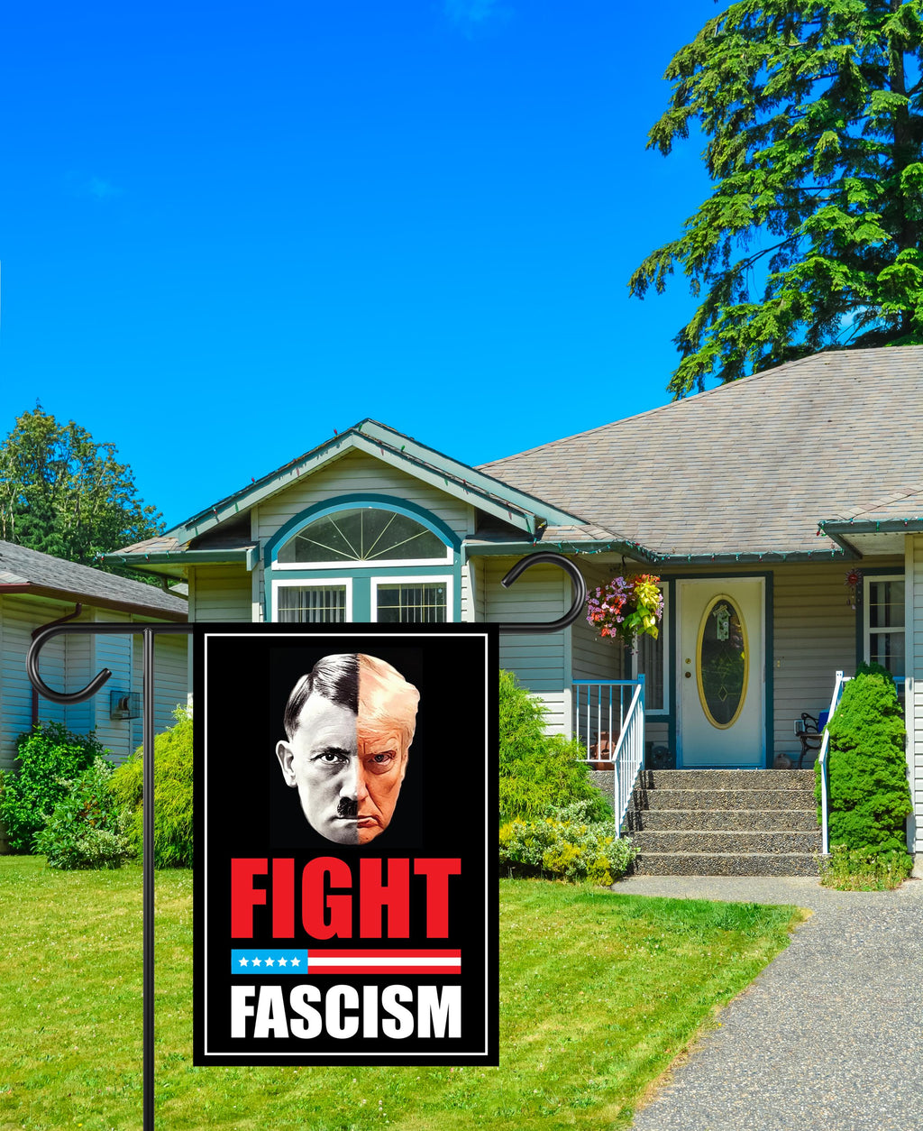 FIGHT FASCISM Garden Flag, 12x18 Inch Double Sided, Democracy Not Oligarchy, Anti-Trump Flag, Resist Racism, Resist Fascism