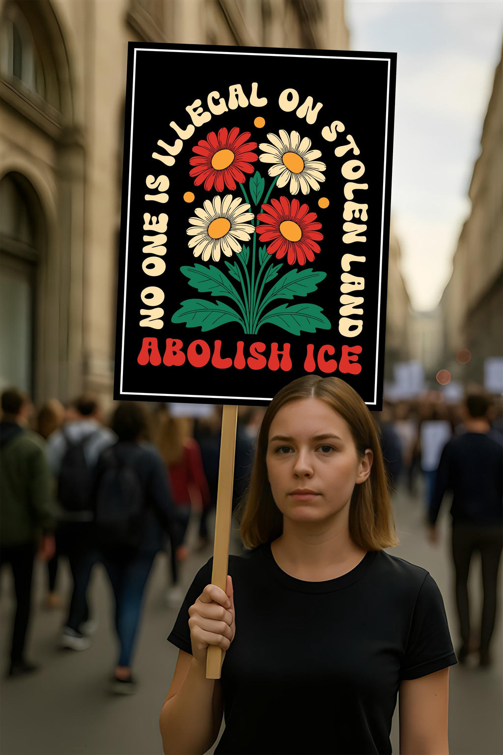 Abolish ICE No One Is Illegal Protest Sign, No Kings In America, Anti-Trump Resistance Political Protest Poster, Resist Fascism Rally Sign