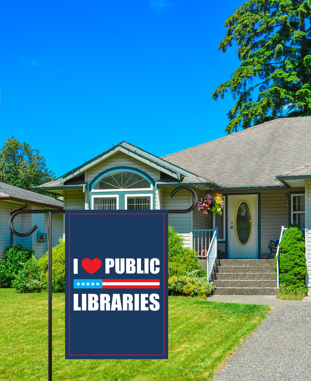 I Love Public Libraries Garden Flag, Double Sided, No Kings In America Protest, Anti-Trump Flag, Resist Racism, Resist Fascism Flag