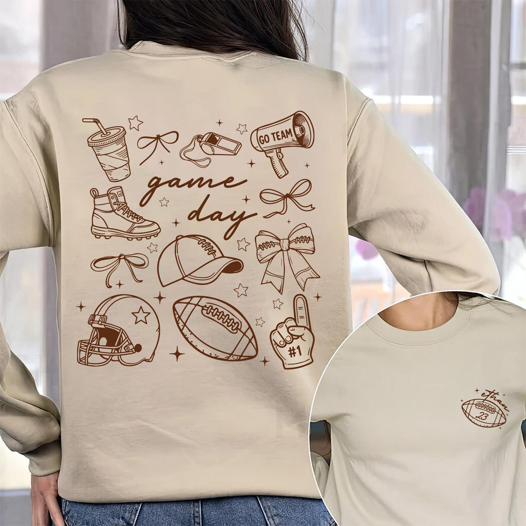Custom Football Name Number Shirt, Coquette Football Mom Shirt, Game Day Apparel Tee, Front Back
