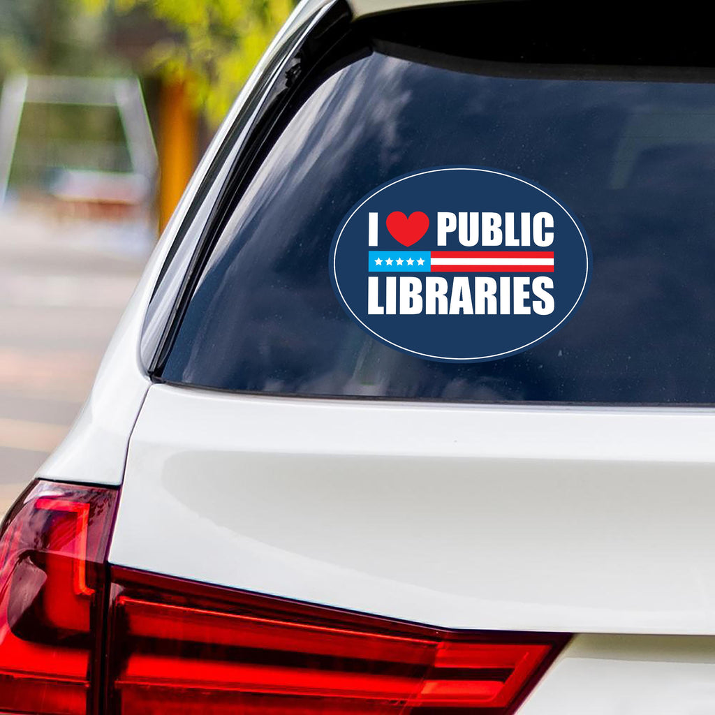 I Love Public Libraries Vinyl Sticker, No Kings In America Protest, Anti-Trump, No Kings, Resist Fascism Car Bumper Sticker, 6" x 4.5"