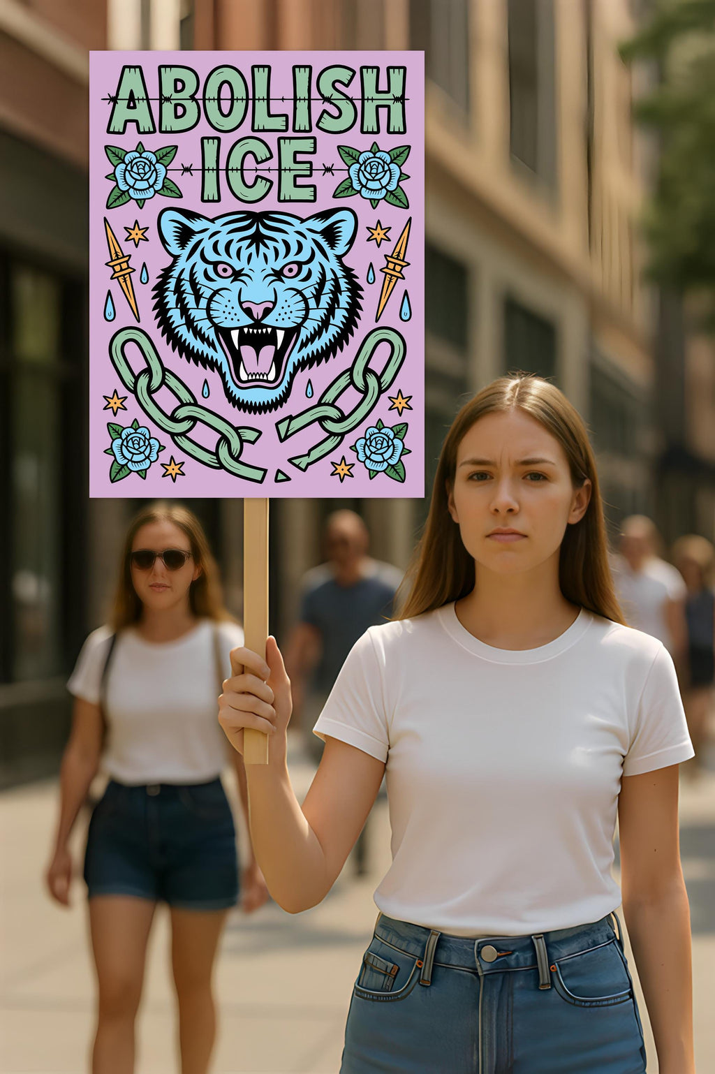 Abolish ICE No One Is Illegal Protest Sign, No Kings In America, Anti-Trump Resistance Political Protest Poster, Resist Fascism Rally Sign
