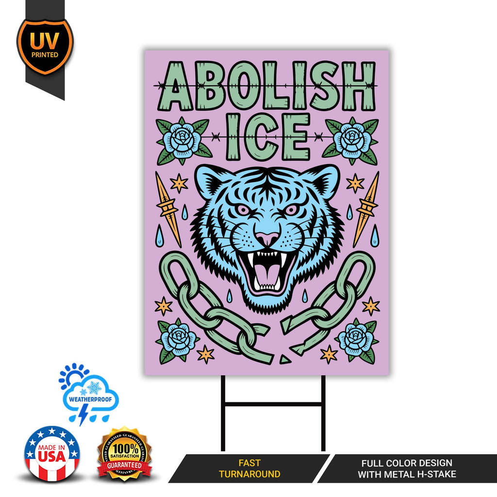 Abolish ICE Yard Sign, Keep the Immigrants, Deport the Racists Lawn Sign, Anti-Trump, Resist Fascism Yard Sign with Metal H-Stake