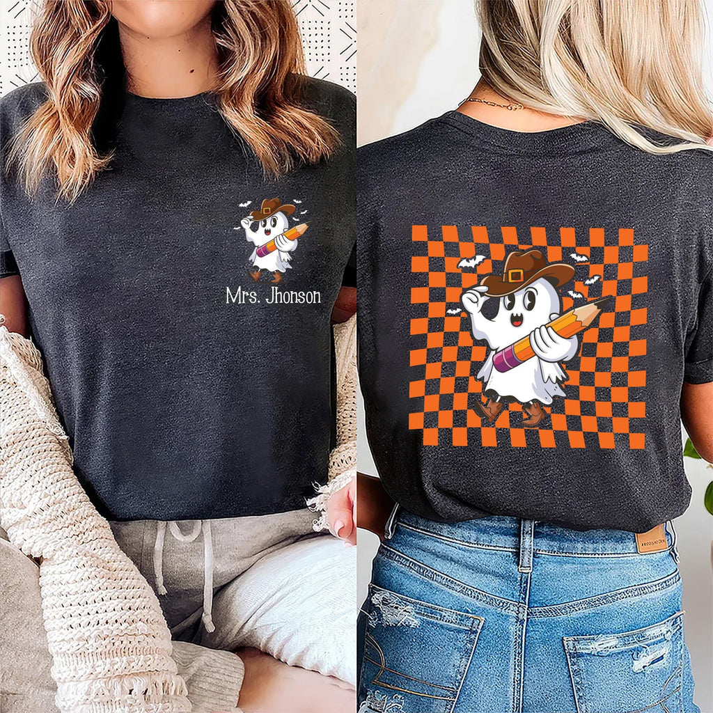 Custom Halloween Teacher Shirt, Cute Ghost Teacher Halloween Shirt, Spooky Teacher Tee, Front Back