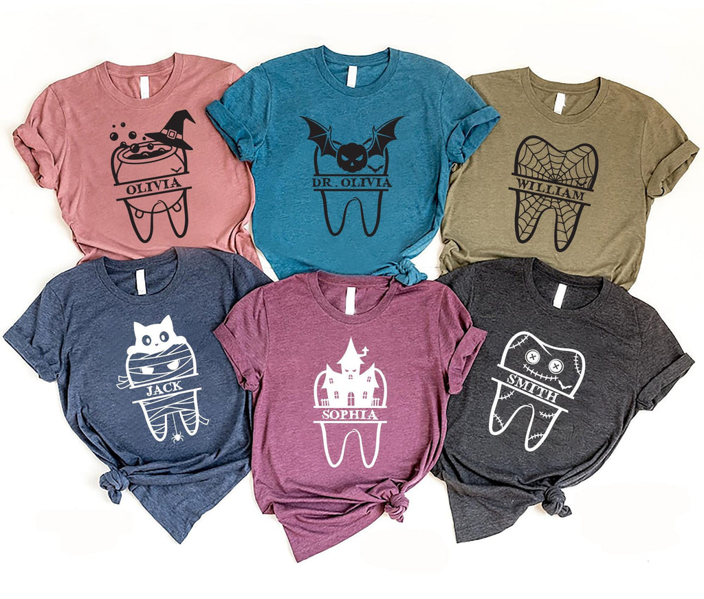 Personalized Halloween Tooth Shirt, Dental Squad Funny Shirt, Dental Hygienist Fall Tee