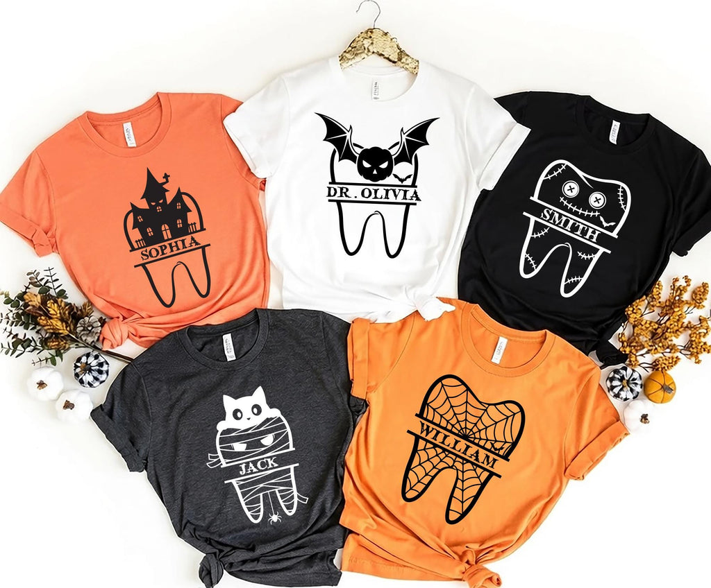 Personalized Halloween Tooth Shirt, Dental Squad Funny Shirt, Dental Hygienist Fall Tee